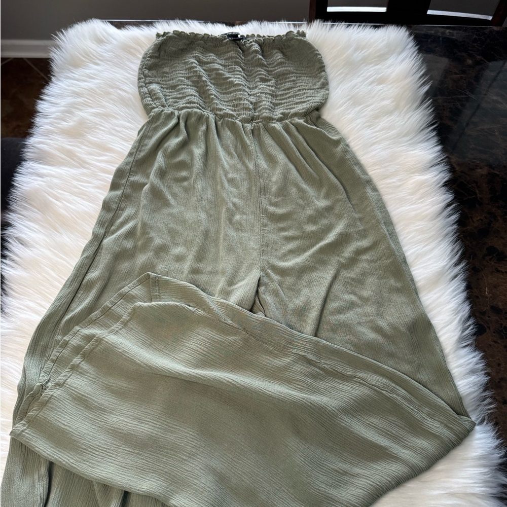Forever 21 Olive Green Smocked Jumpsuit